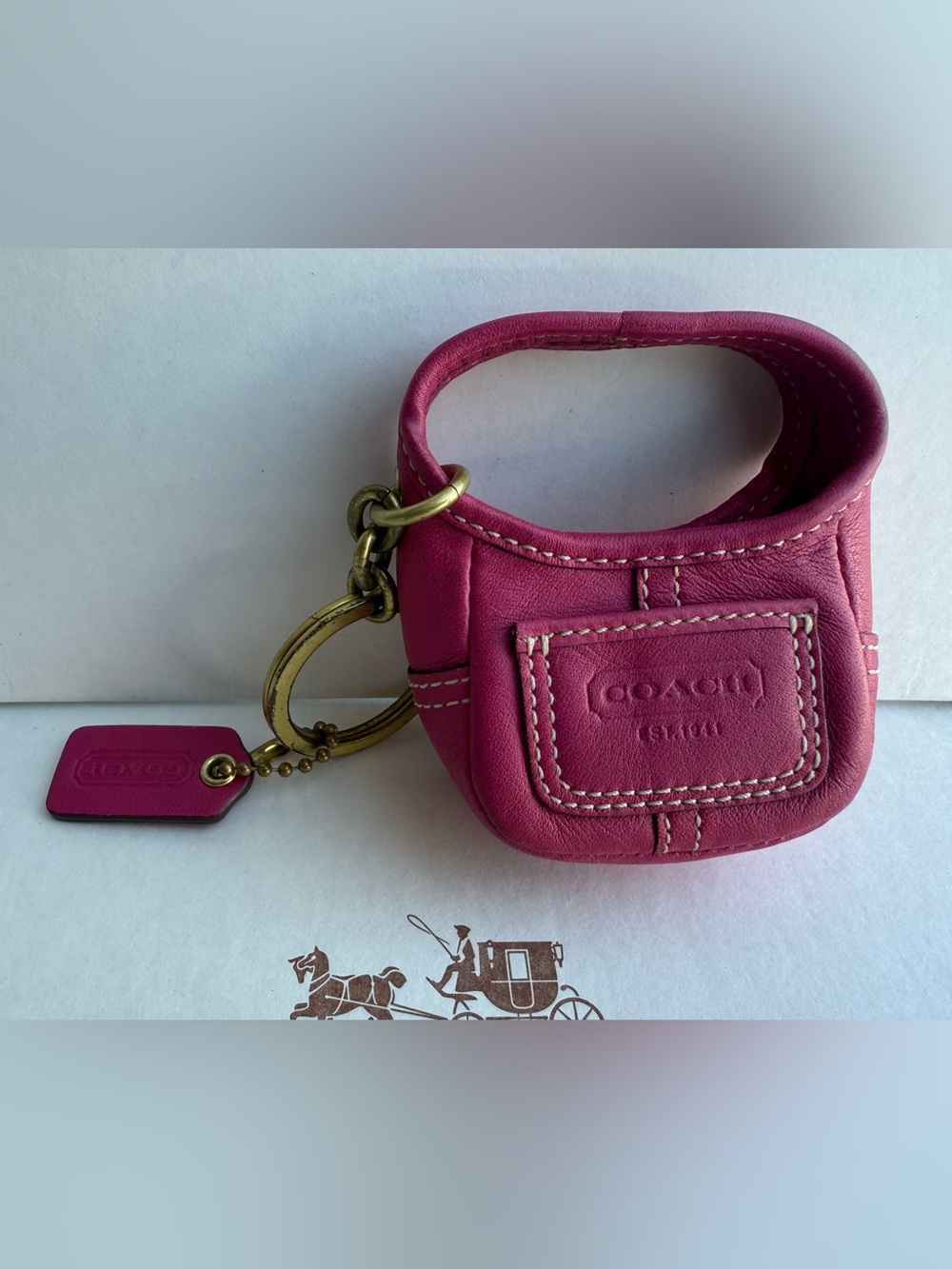 COACH Mini Hobo Bag Keychain Pink Leather Charm